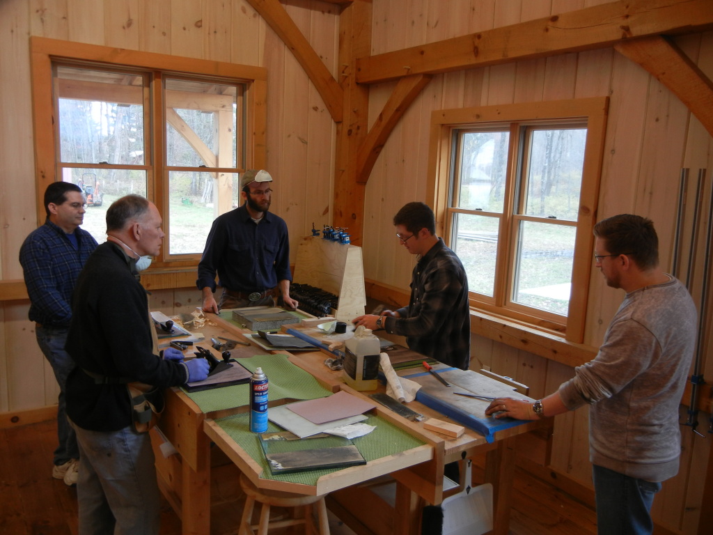 Logan demonstrates flattening the sole of a Stanley #4 plane